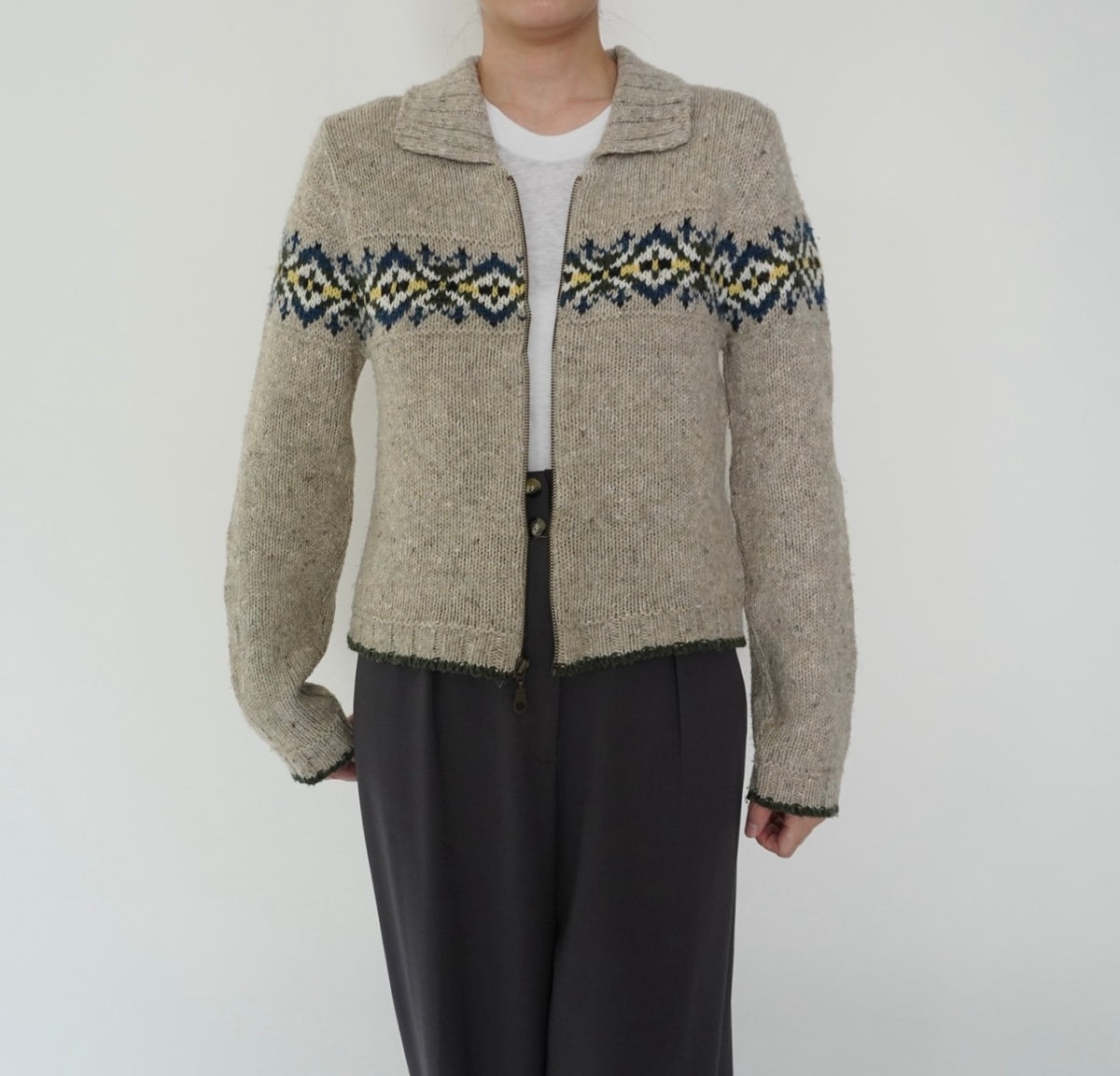 90s Pattern Zip Knit Made in USA
