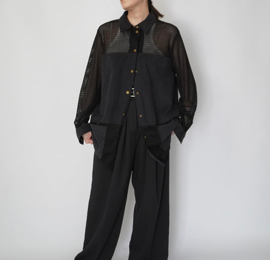 90s Black Mesh Design Shirt, Jacket