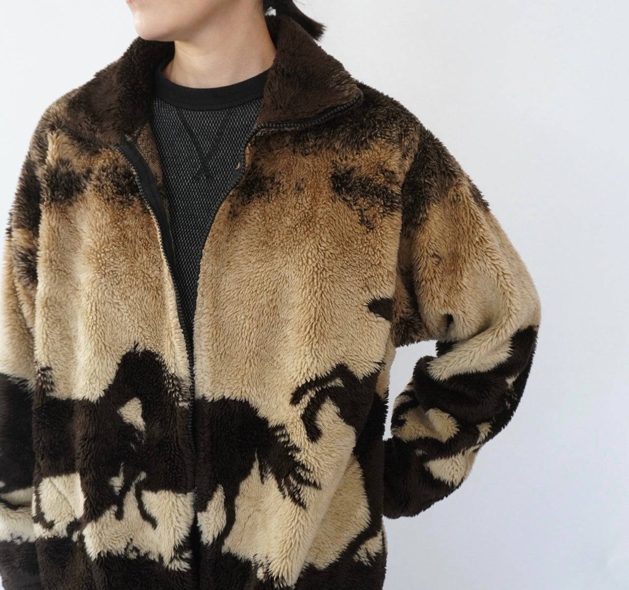 90s Horse Pattern Fleece Jacket Made in USA