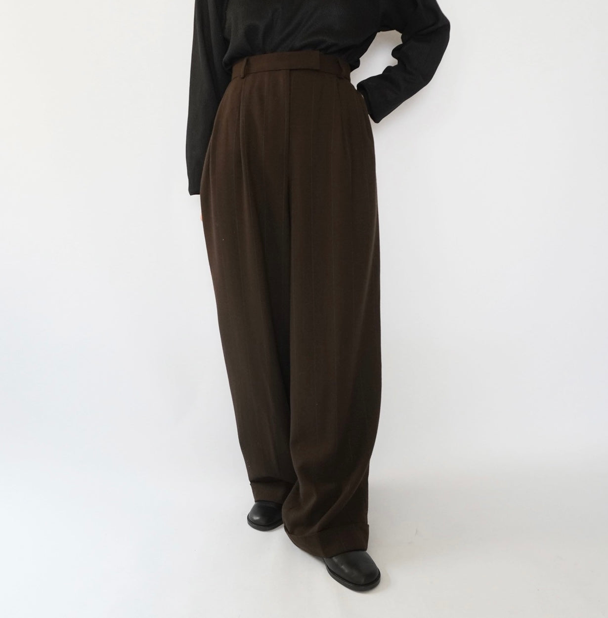 90s Wool Striped Wide Pants Made in USA Dead Stock