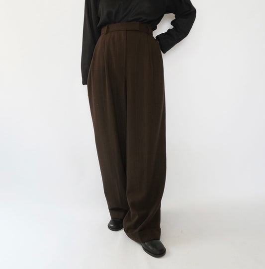 90s Wool Striped Wide Pants Made in USA Dead Stock