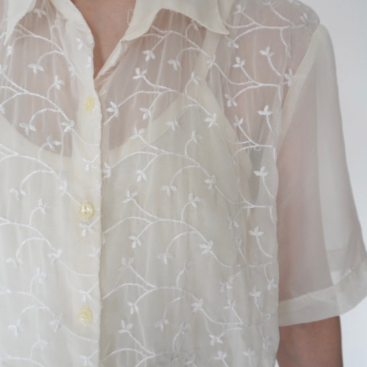 90s Embroidery Sheer Shirt Made in USA