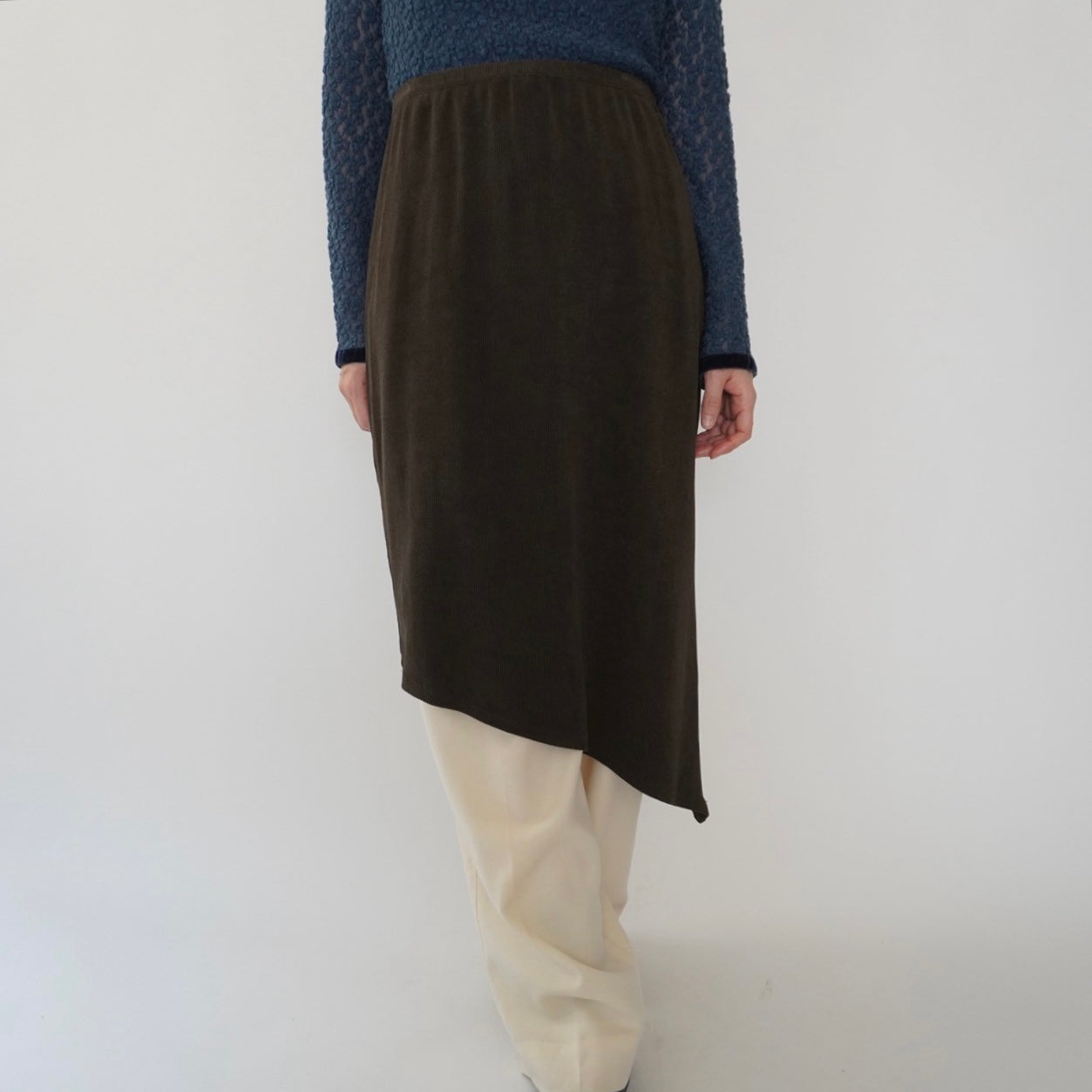 90s Asymmetry Design Ribbed Skirt