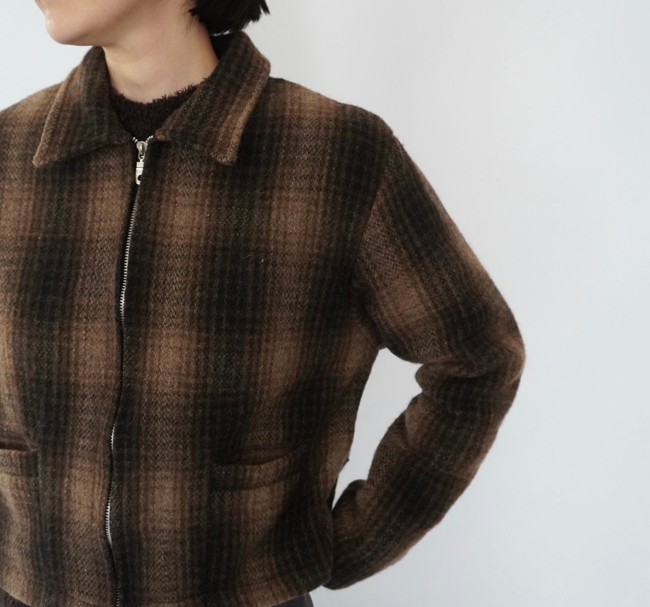 90s Wool Shadow Plaid Jacket