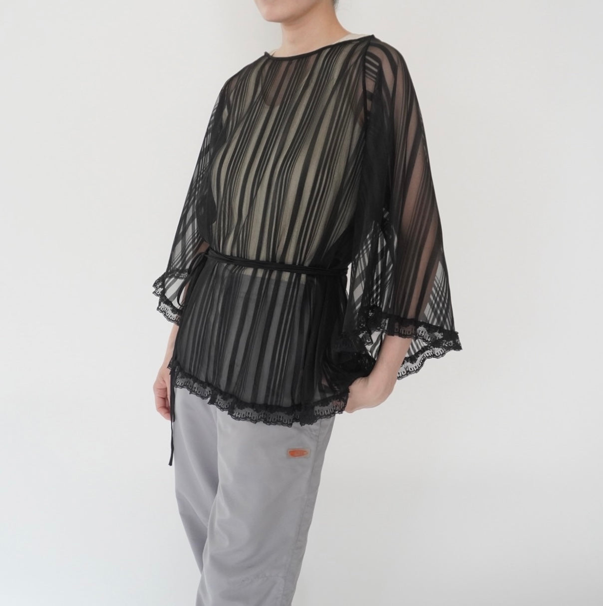 90s Sheer Lace Design Blouse