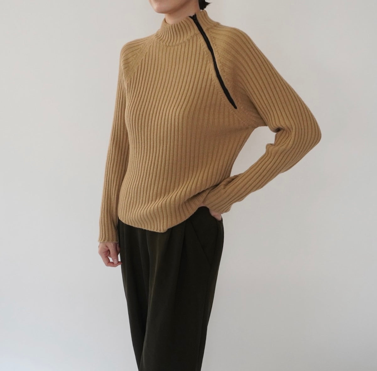 90s Zip Design Ribbed Top Made in Italy
