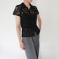 90s Lace Design Zipped Shirt Made in USA