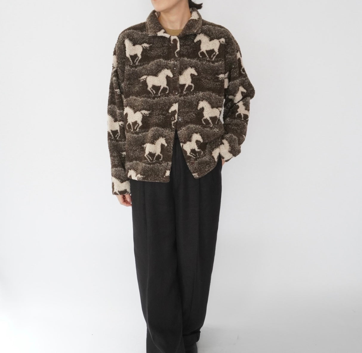 90s Horse Pattern Fleece Jacket