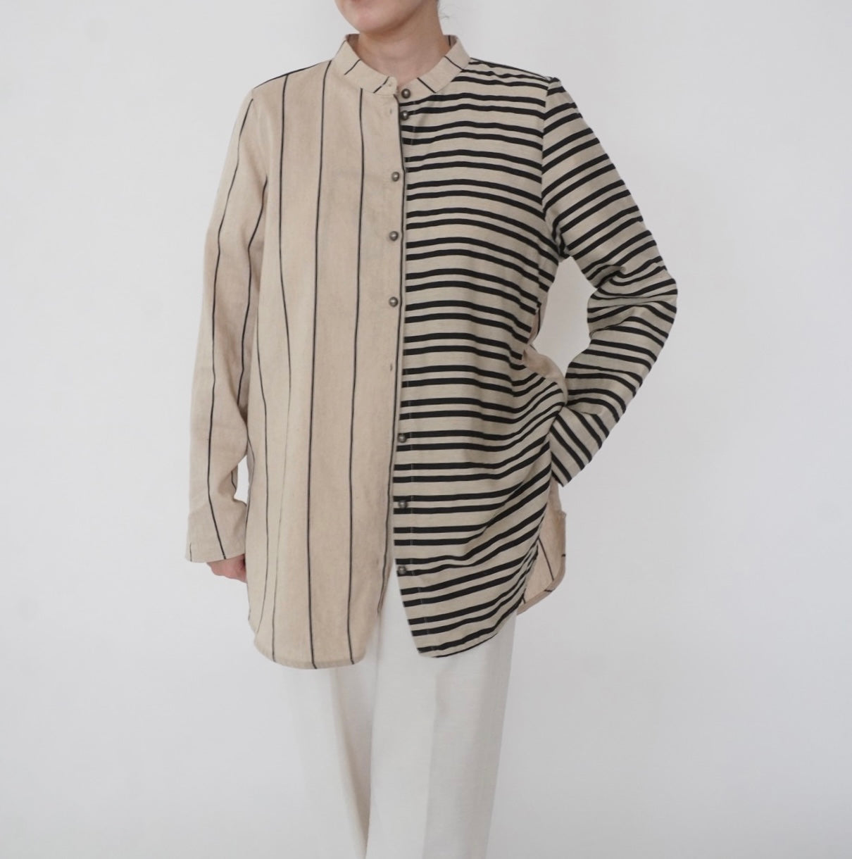 Beige Striped Design Shirt Made in Italy