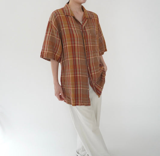 90s Linen Plaid  Shirt