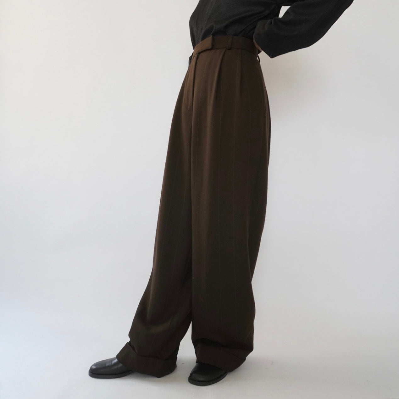 90s Wool Striped Wide Pants Made in USA Dead Stock