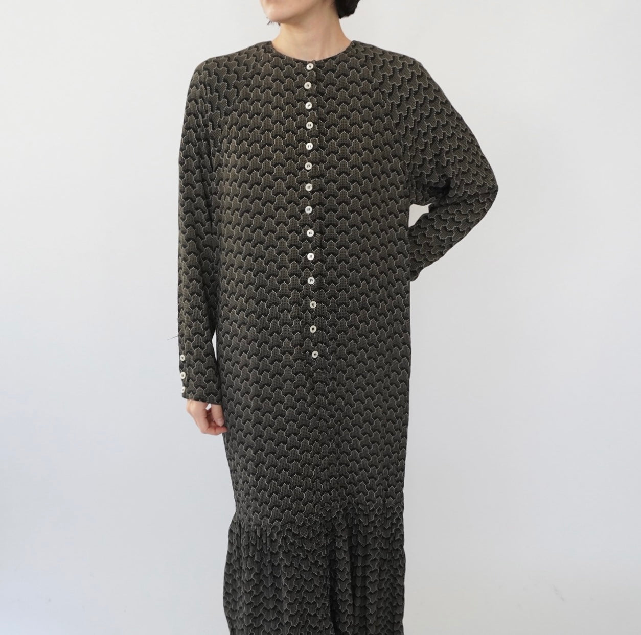80s Design Rayon Pattern Dress Made in USA