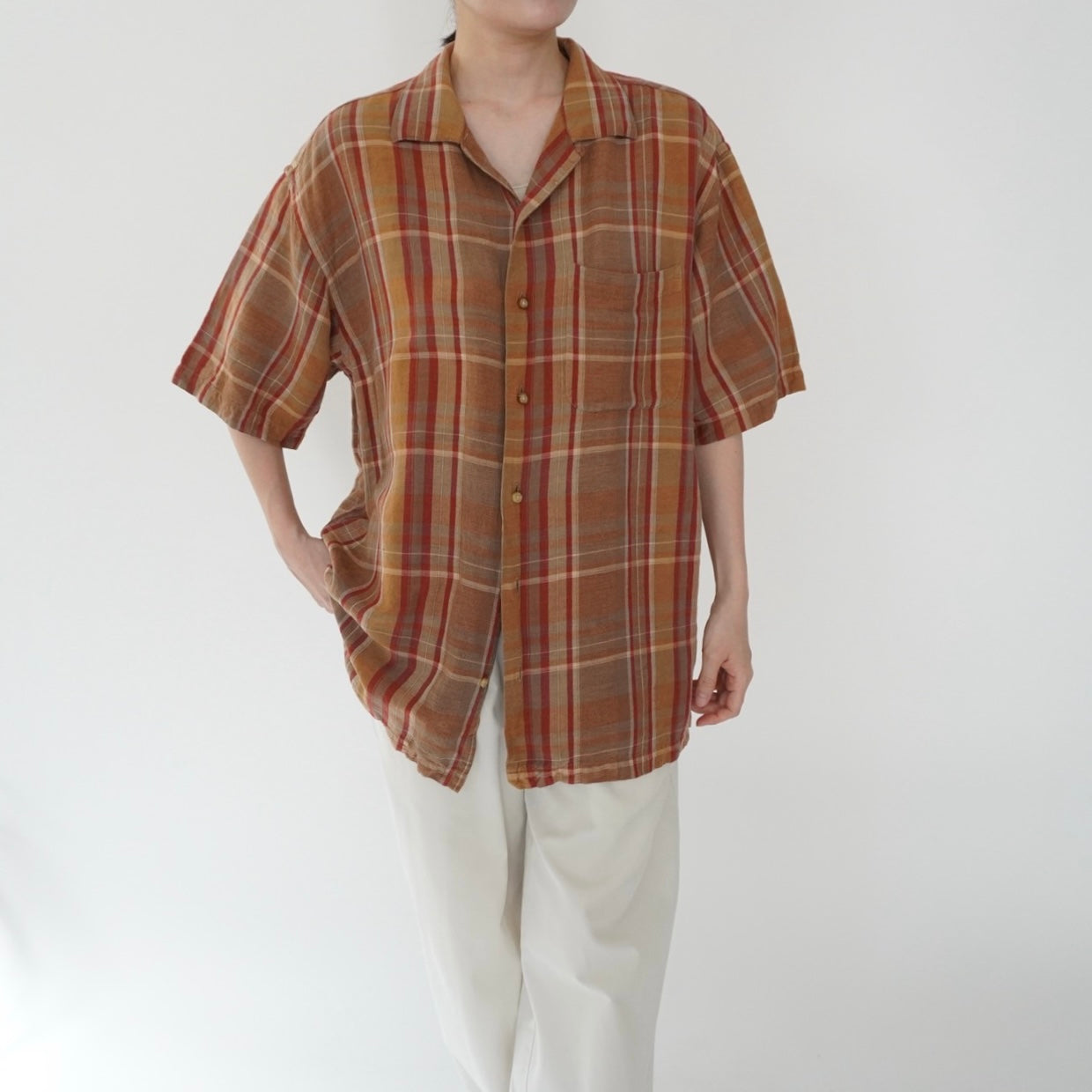 90s Linen Plaid  Shirt