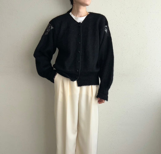 90s Lace Design Mohair Knit  Cardigan Made in Italy