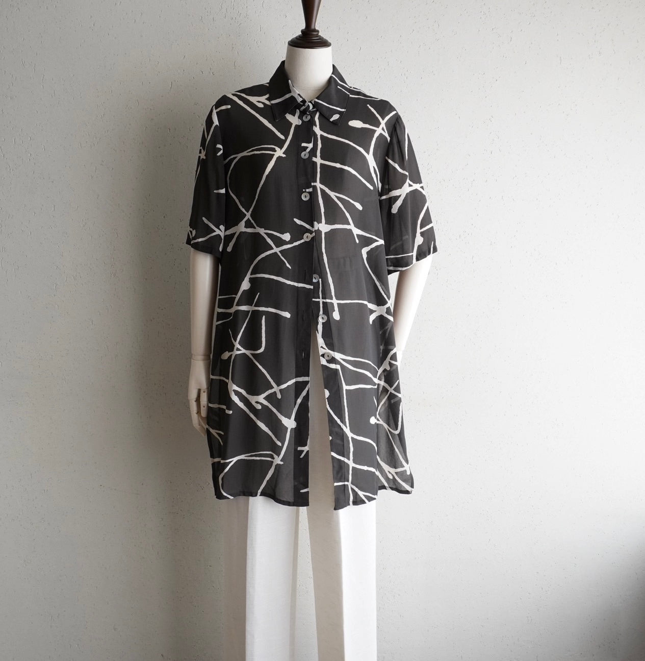 90s Sheer Printed Long  Shirt