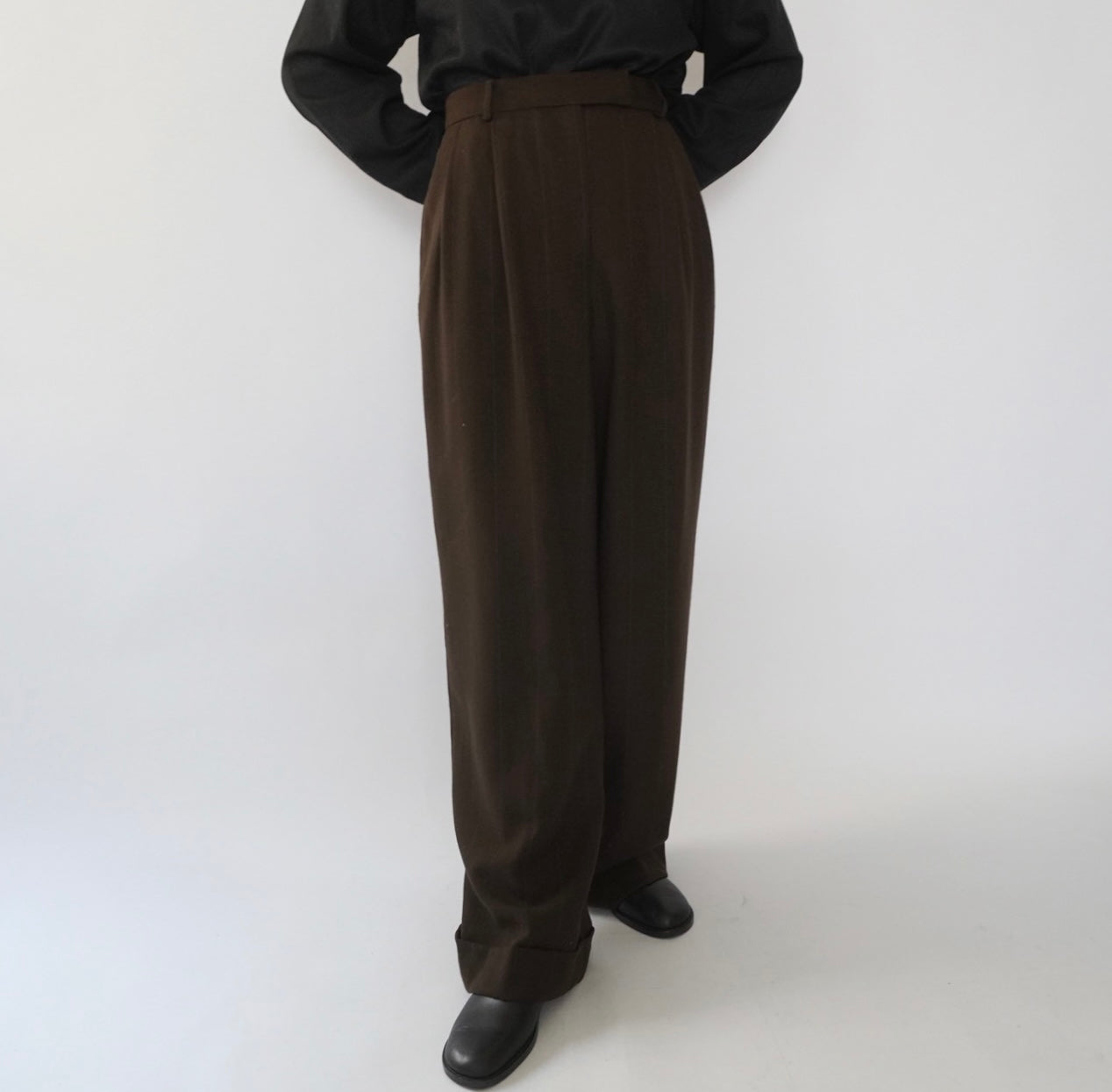 90s Wool Striped Wide Pants Made in USA Dead Stock