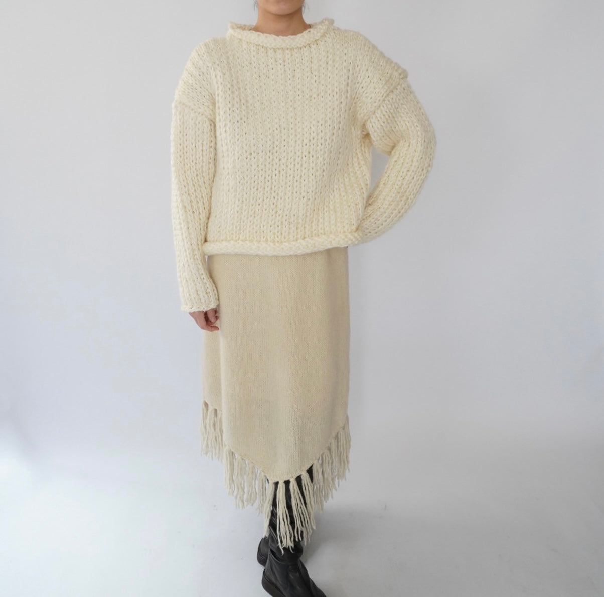 80s Ivory Fringe Skirt