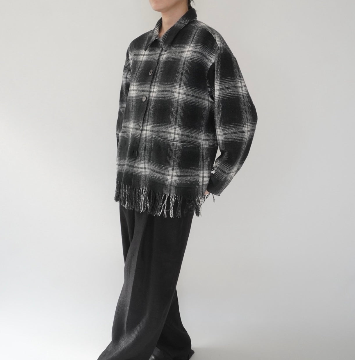 90s Shadow Plaid Fringe Shirt,Jacket Made in USA