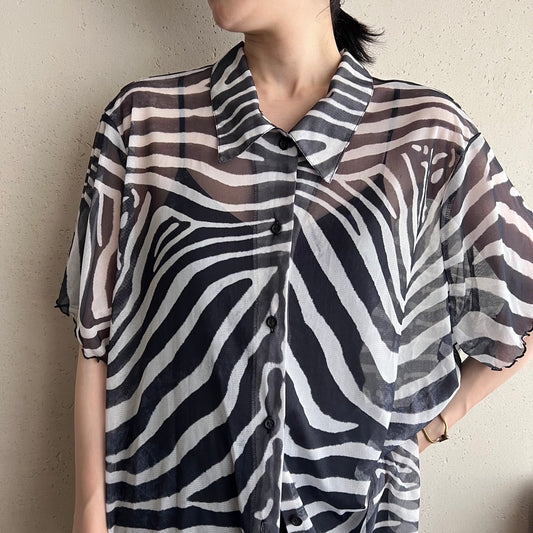 90s Sheer Pattern Printed Shirt