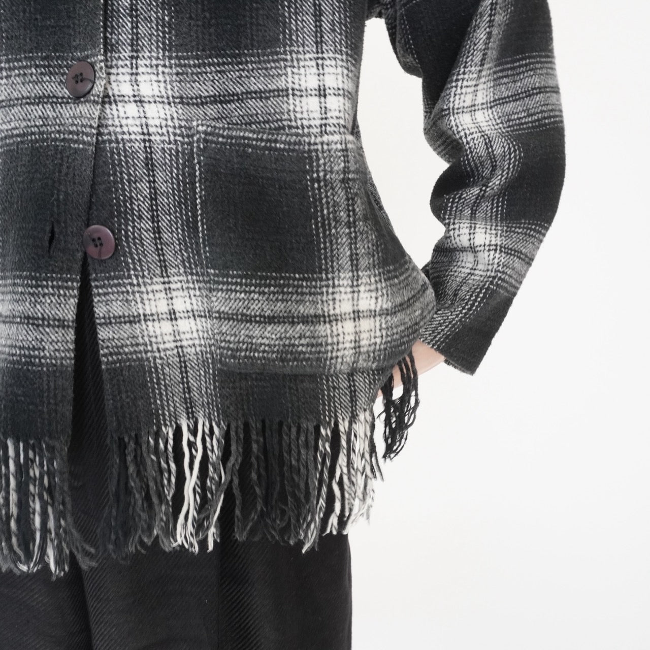 90s Shadow Plaid Fringe Shirt,Jacket Made in USA