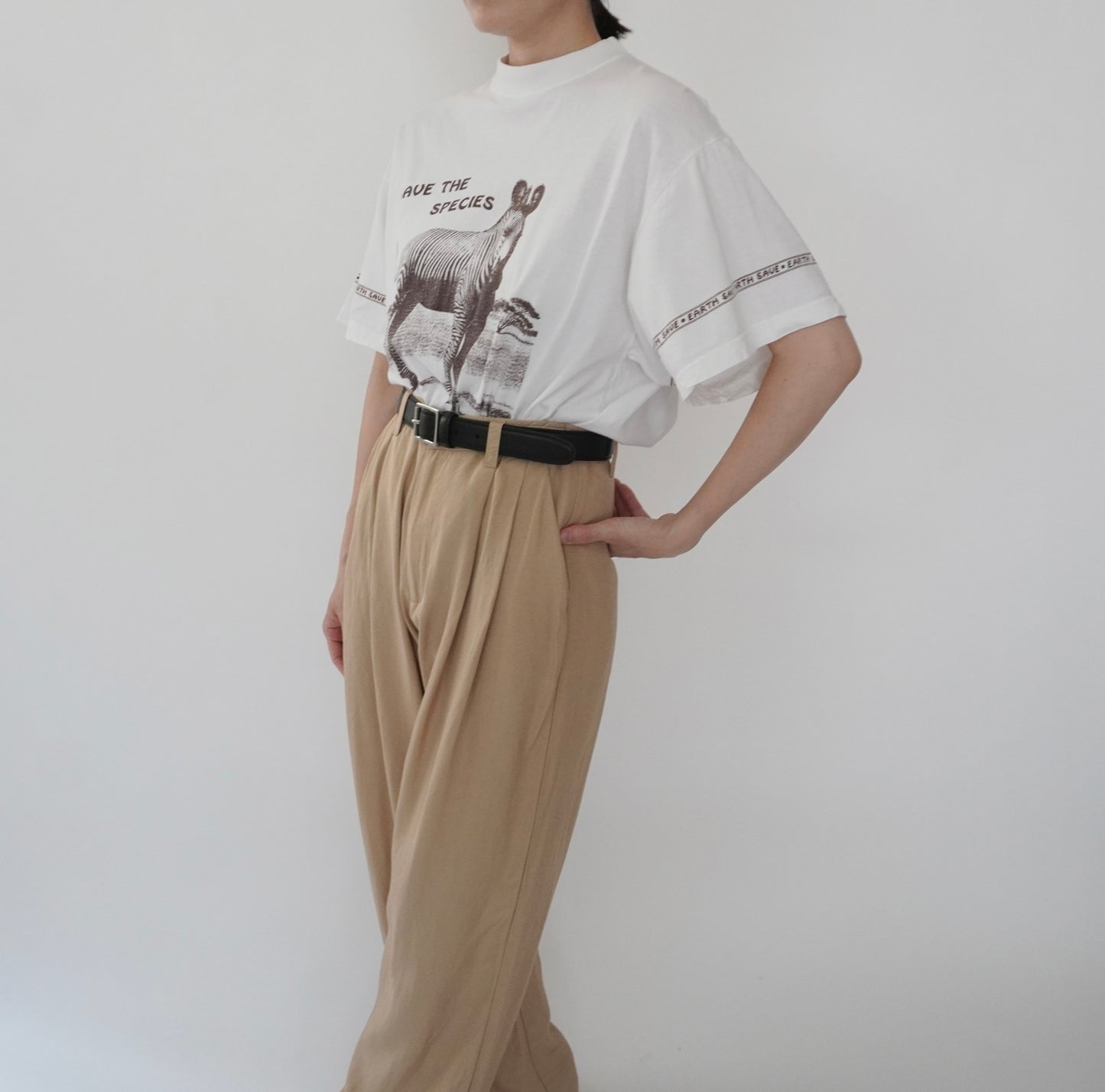 90s  Zebra Printed Mock Neck T-shirt