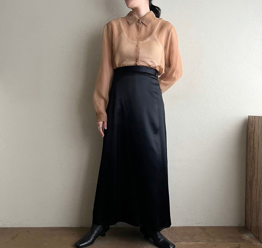 90s Black Satin Skirt Made in USA