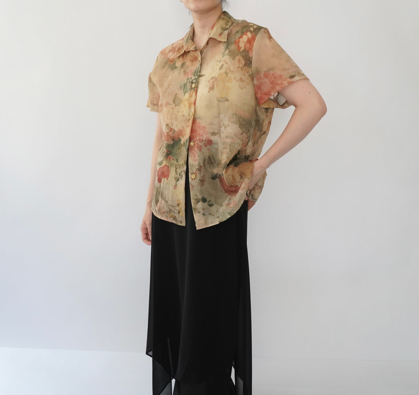 80s Printed Sheer Shirt Made in USA