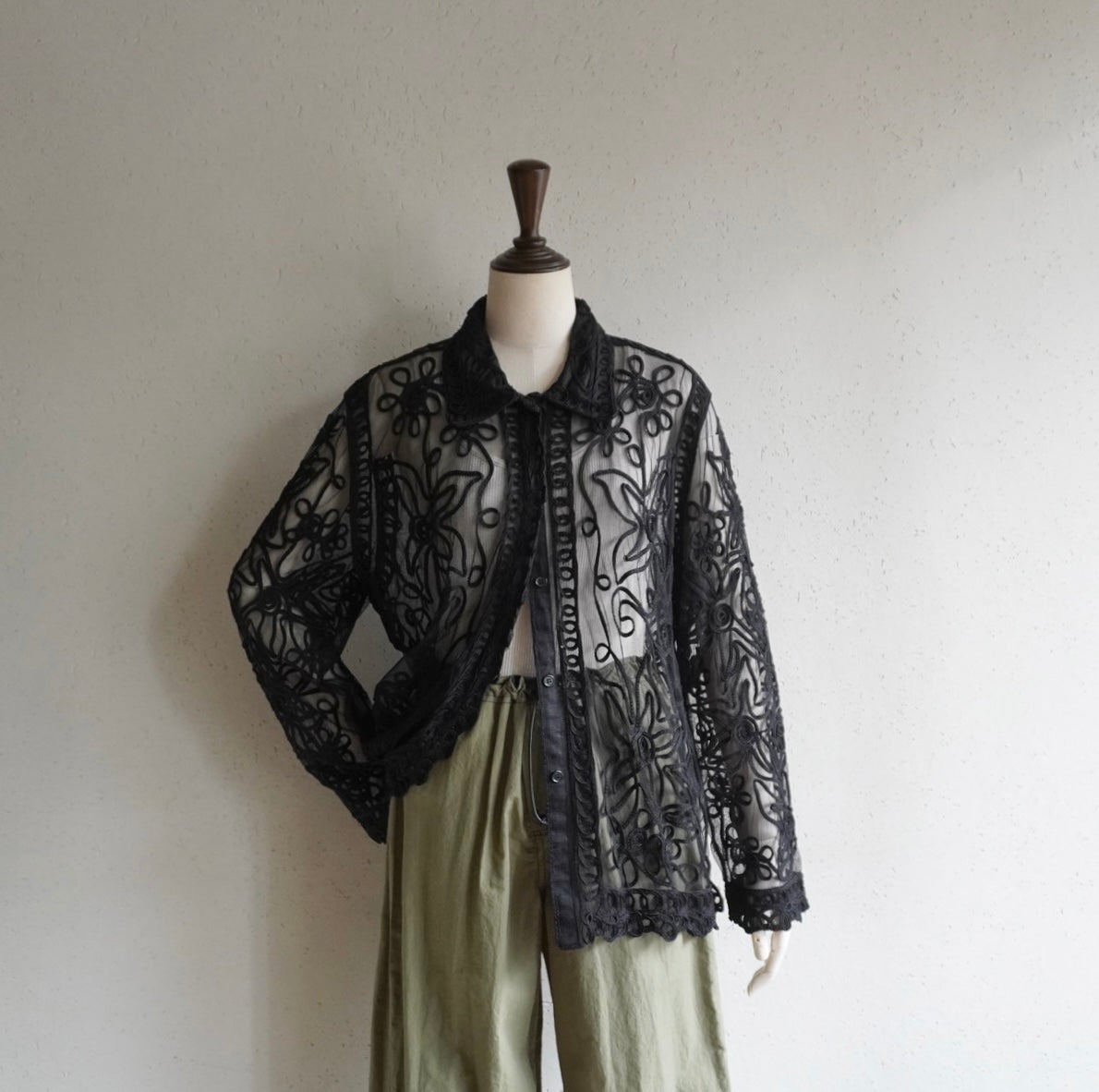90s Sheer Cord Lace Shirt