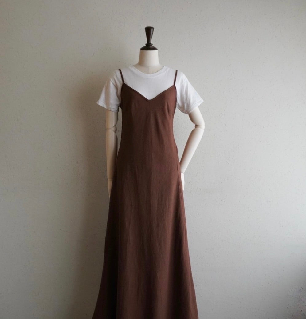 90s Brown Linen Dress Made in Italy