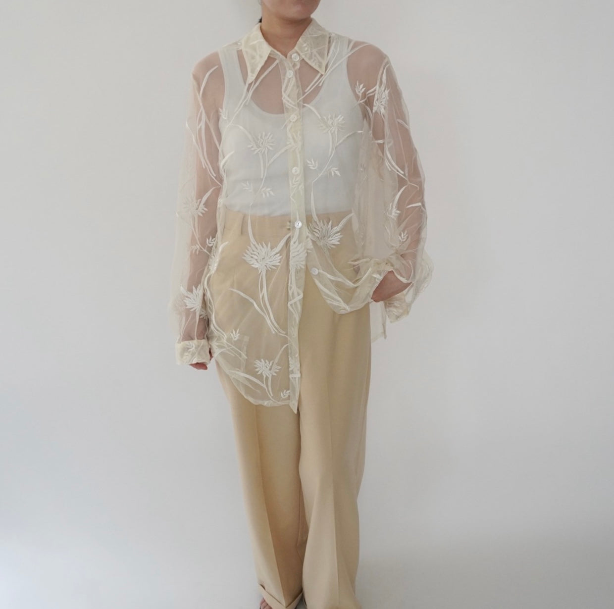 90s Embroidery Sheer Shirt