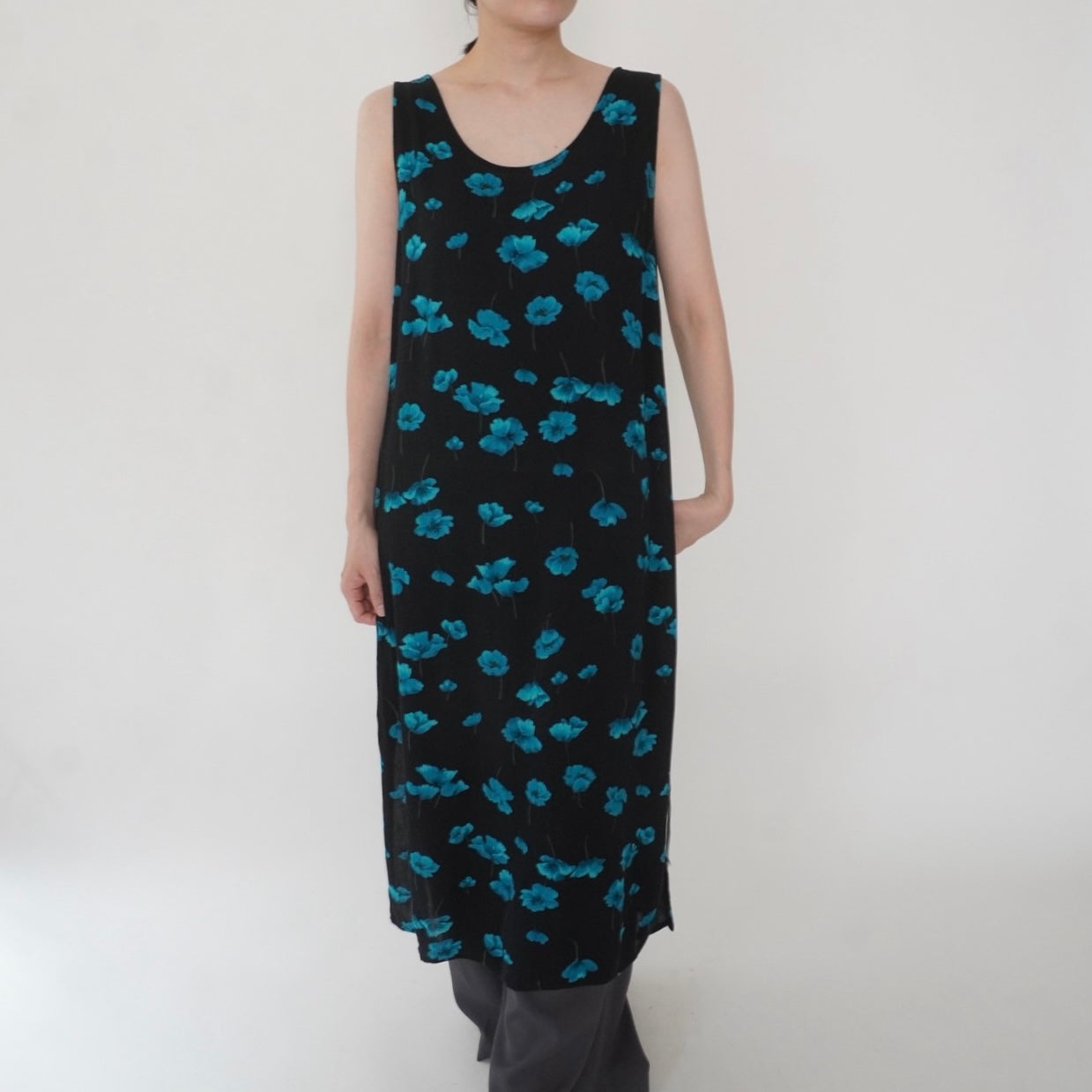 90s Rayon  Printed Sleeveless Dress