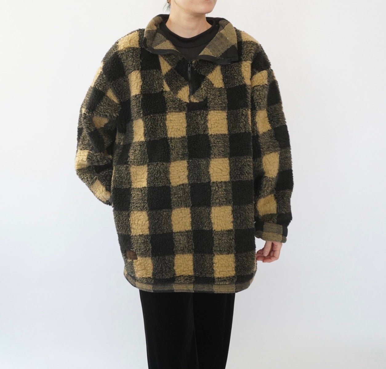 90s EURO Plaid Fleece Top