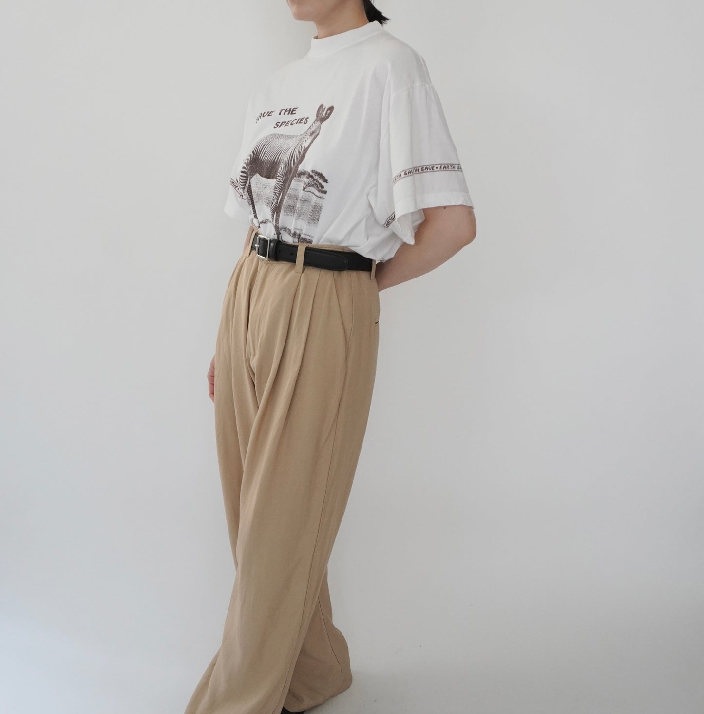 90s  Zebra Printed Mock Neck T-shirt