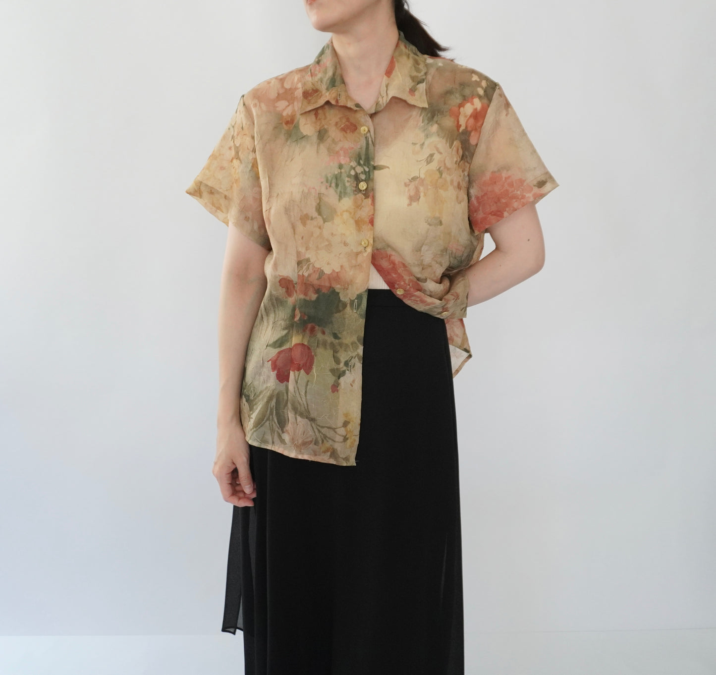 80s Printed Sheer Shirt Made in USA
