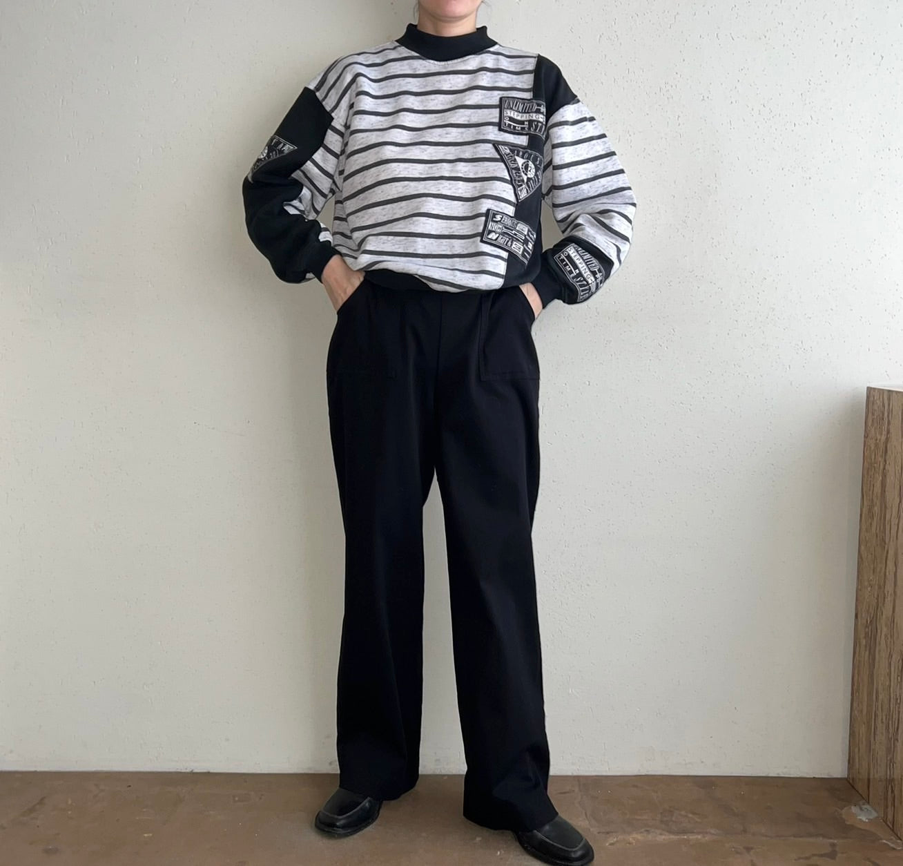 90s Black Wide Pants Made in USA Dead Stock