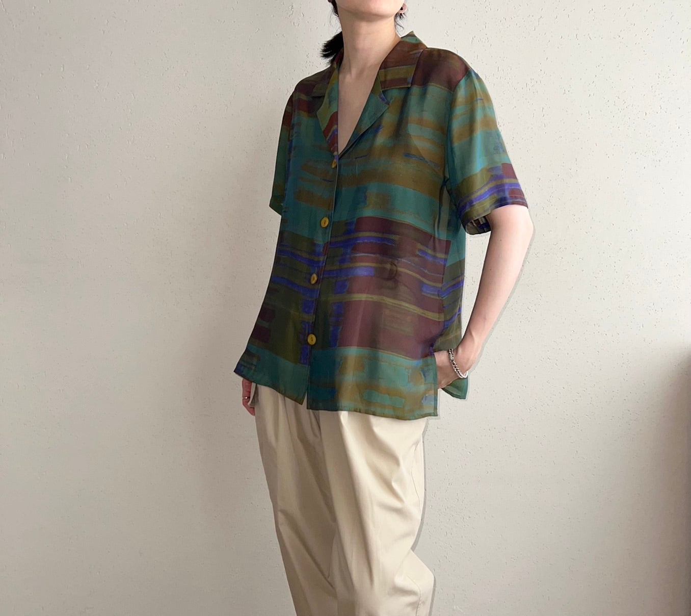 90s EURO Sheer Pattern Printed Shirt