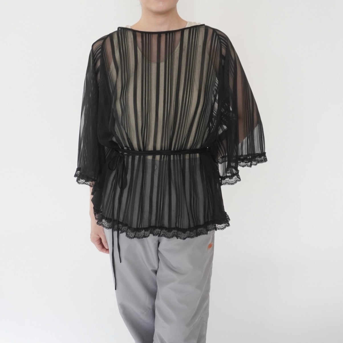 90s Sheer Lace Design Blouse
