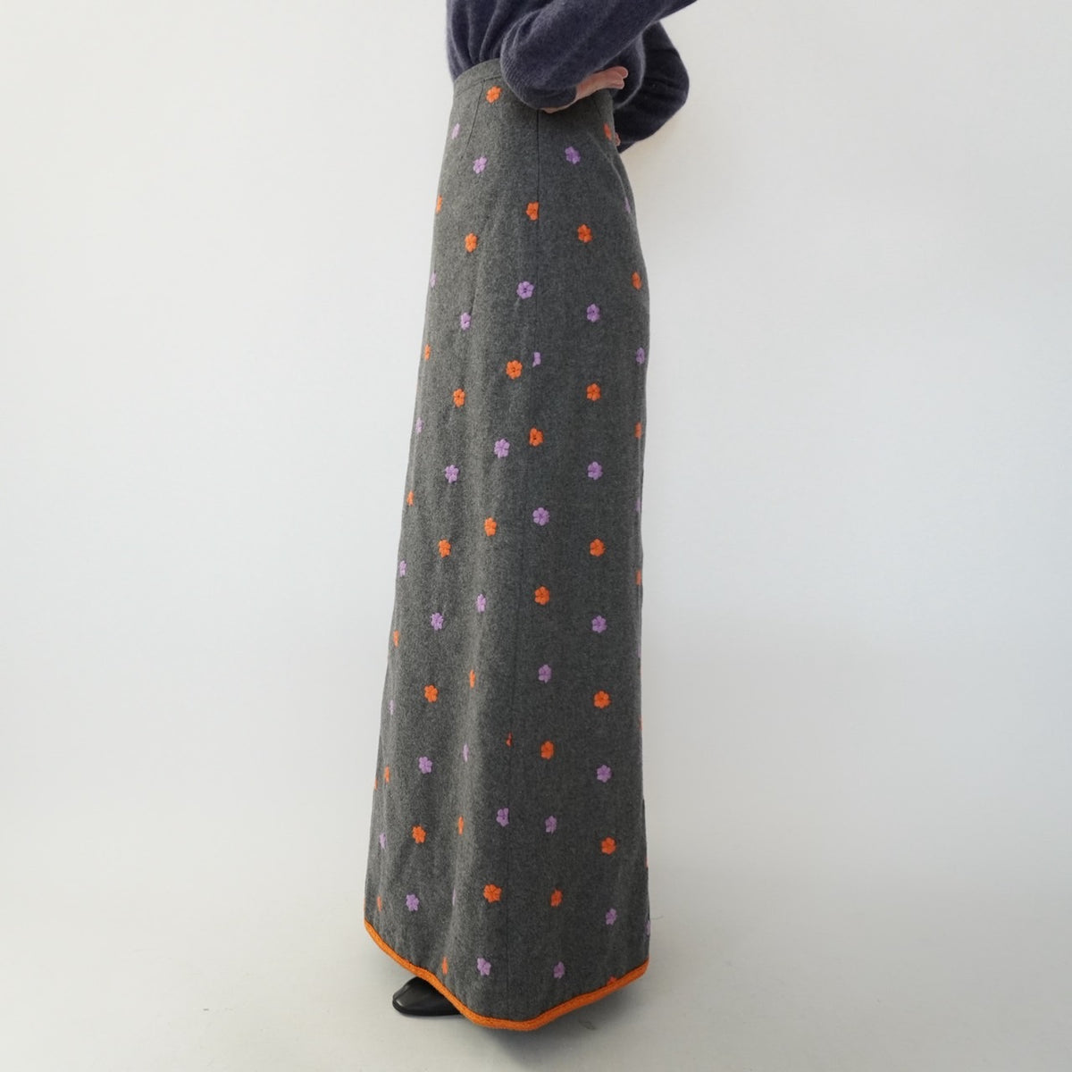 90s Wool Embroidery Maxi Skirt Made in Italy