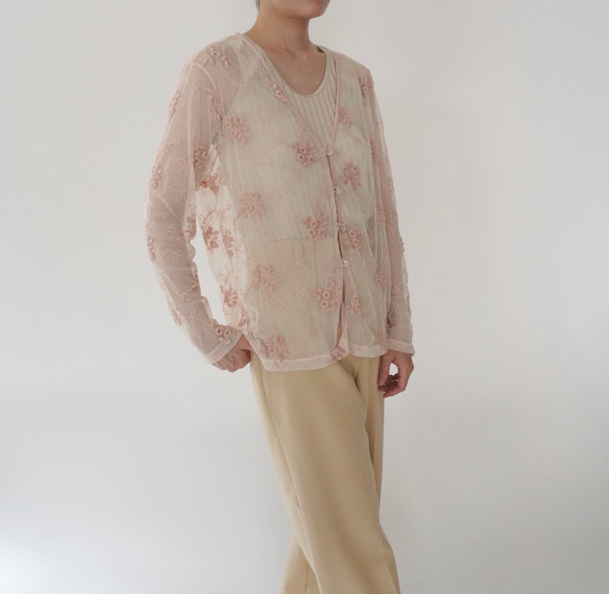 80s Embroidery Sheer Blouse Made in USA