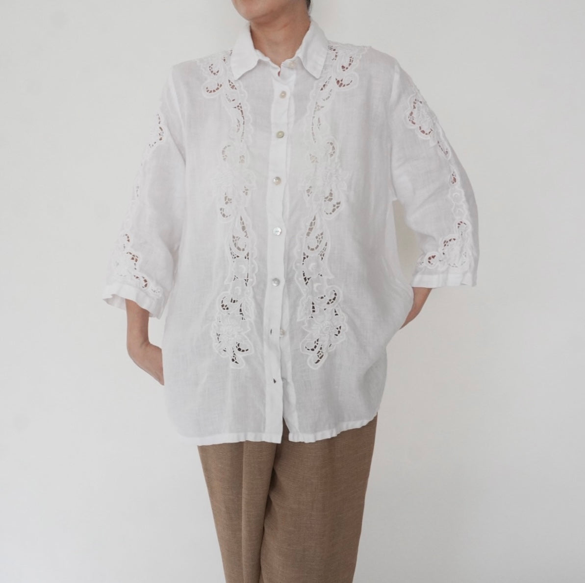 90s Linen Lace Shirt Made in Italy
