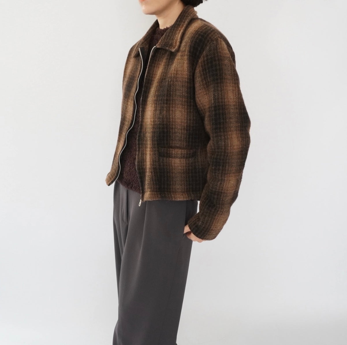 90s Wool Shadow Plaid Jacket