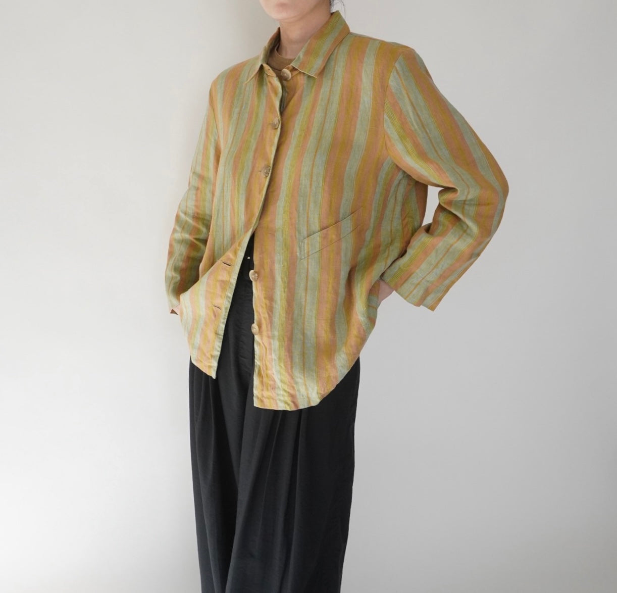 90s "harve benard" Striped Linen Shirt,Jacket