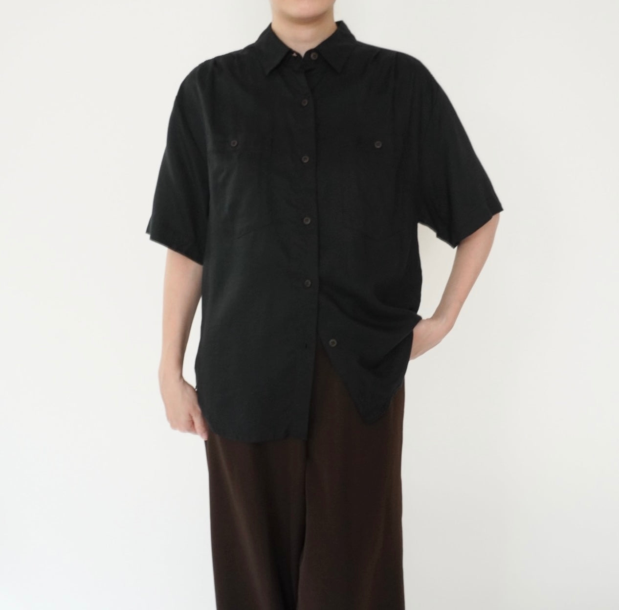 90s Black Rayon Shirt