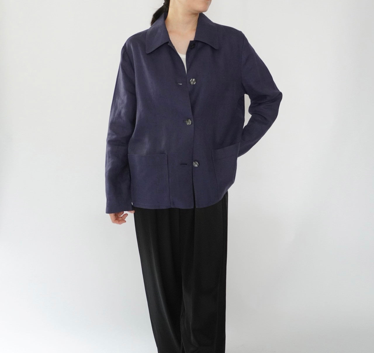 90s Navy Linen Jacket