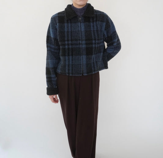 90s Plaid Fleece Zip Top Made in USA