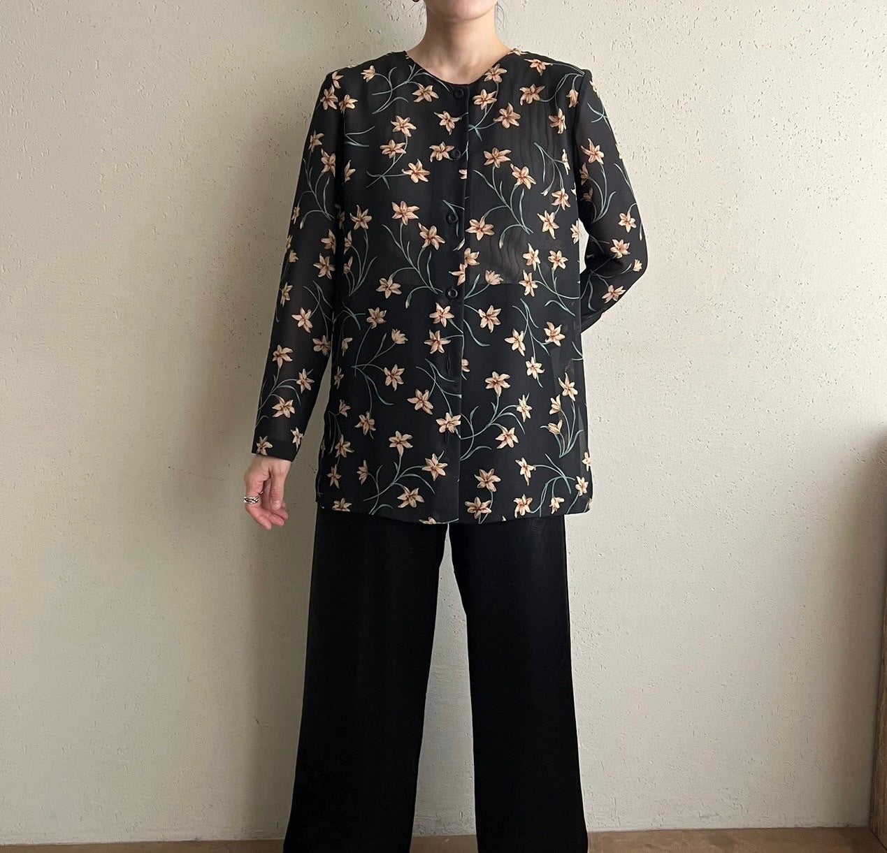 90s Sheer Printed Blouse Made in USA