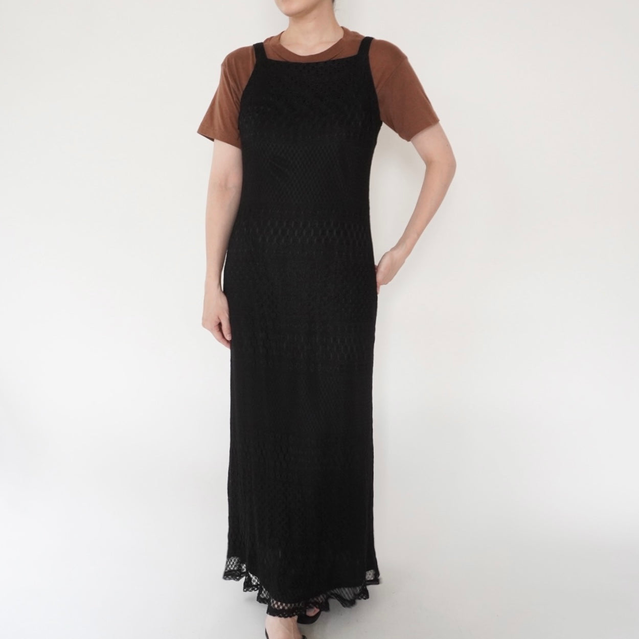 90s Lace Design Black Dress Made in USA
