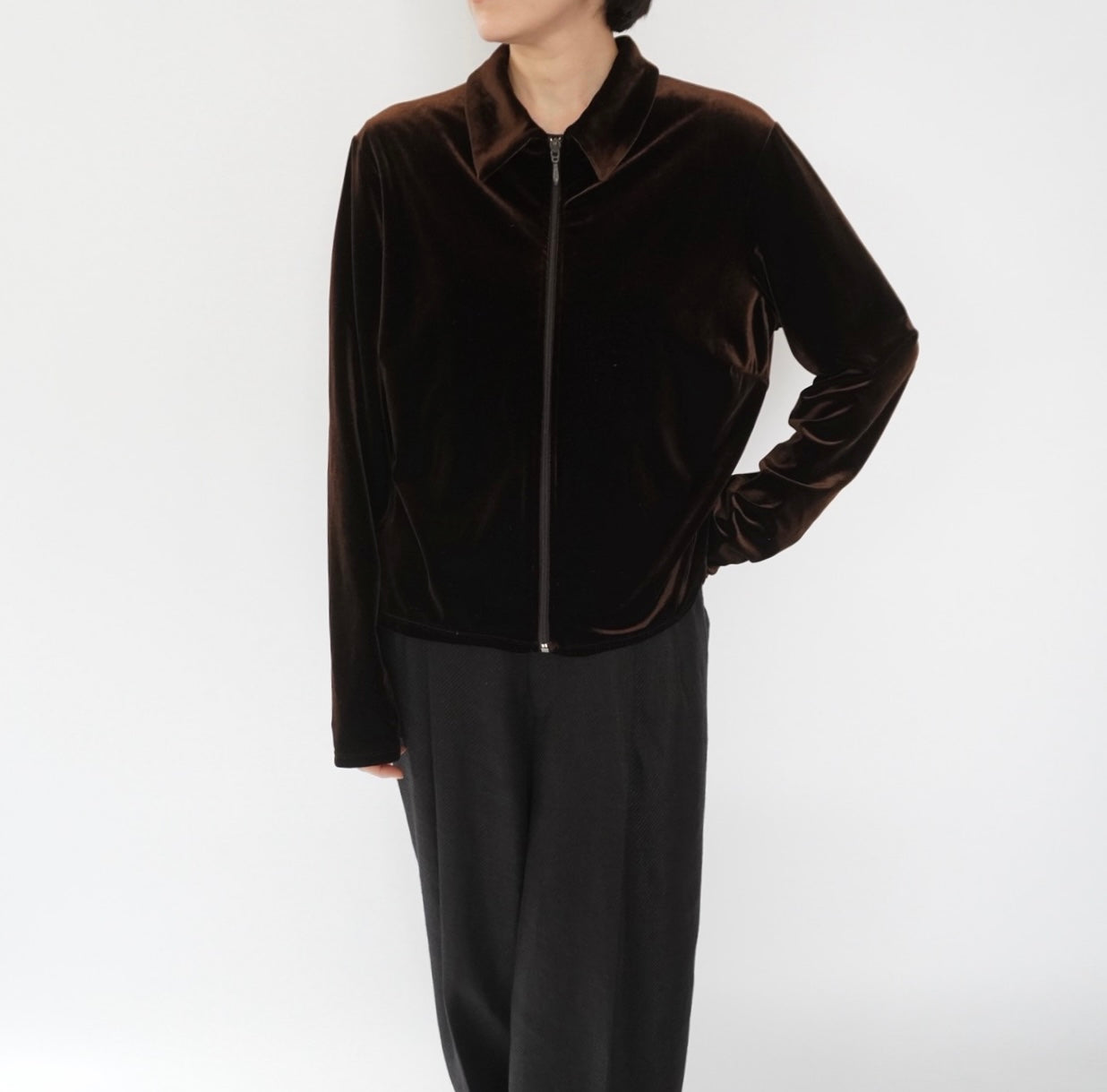 90s "J.CREW" Velour Zip Shirt