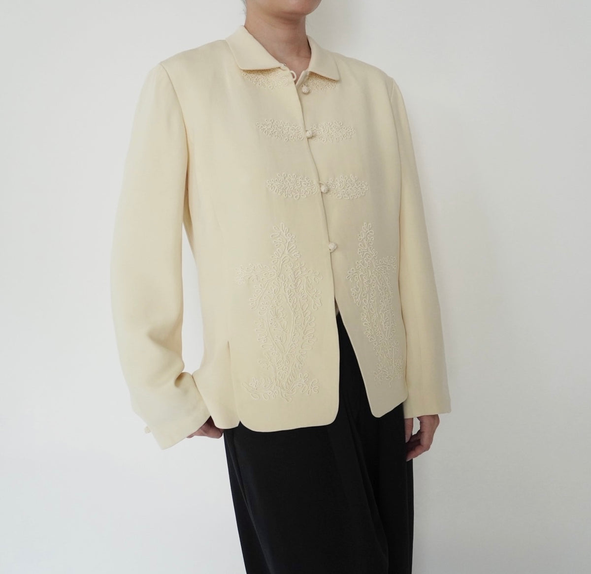 90s Cord Lace Design Silk Jacket
