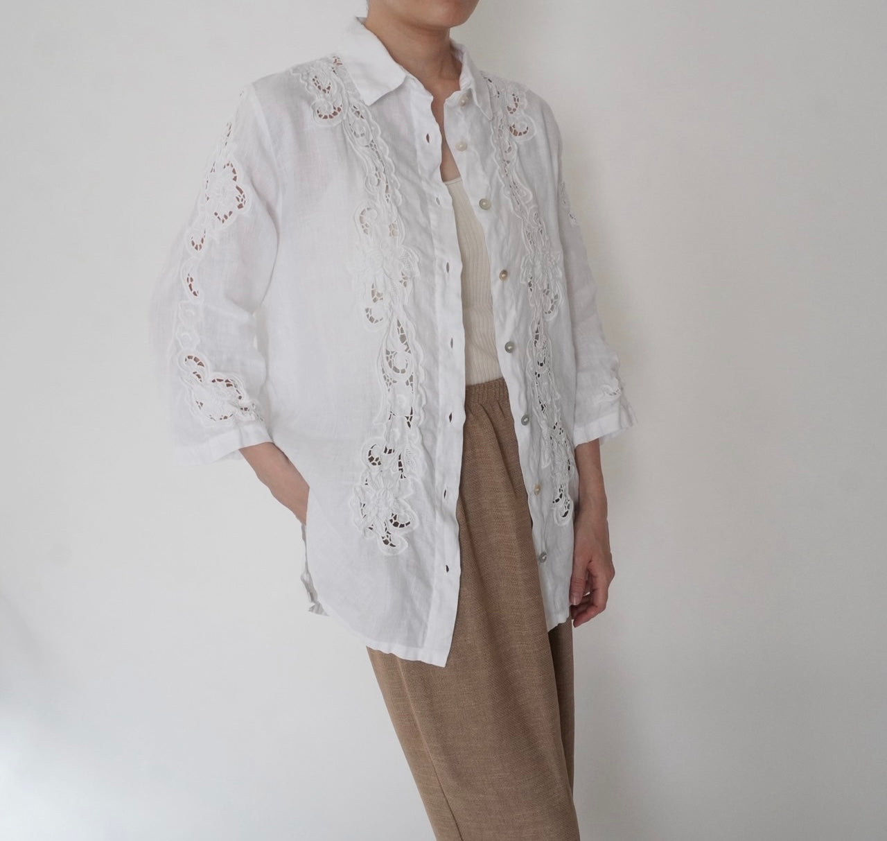 90s Linen Lace Shirt Made in Italy
